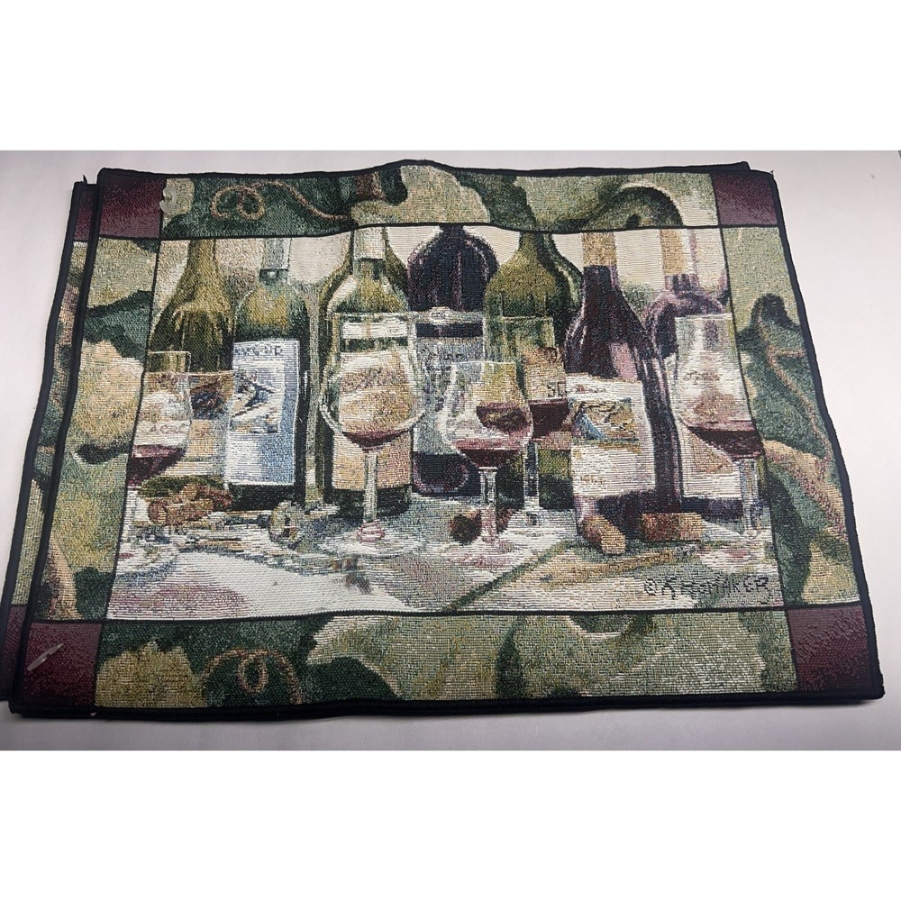 Set of 4 Tapestry Placemats Wine Bottle Print 17x13" New
